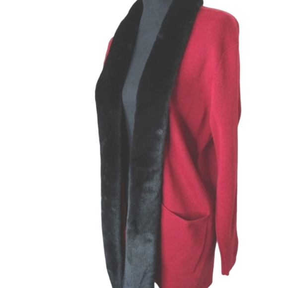 Dialogue Size XS Merino Wool Open Cardigan Removable Faux Fur - Picture 5 of 12